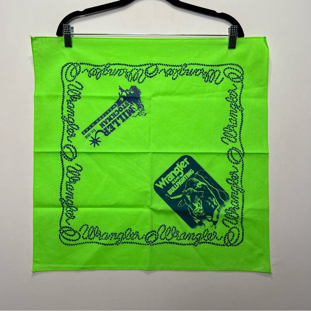 Vintage Wrangler Jeans Bullfighting Bandana Western Wear Handkerchief Neon Green